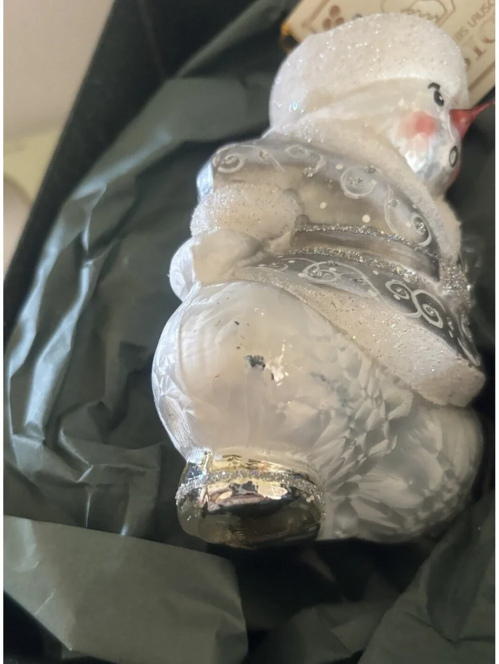 Krebs Lauscha Mouth Blown Glass Snowman Christmas Ornament Germany VTG